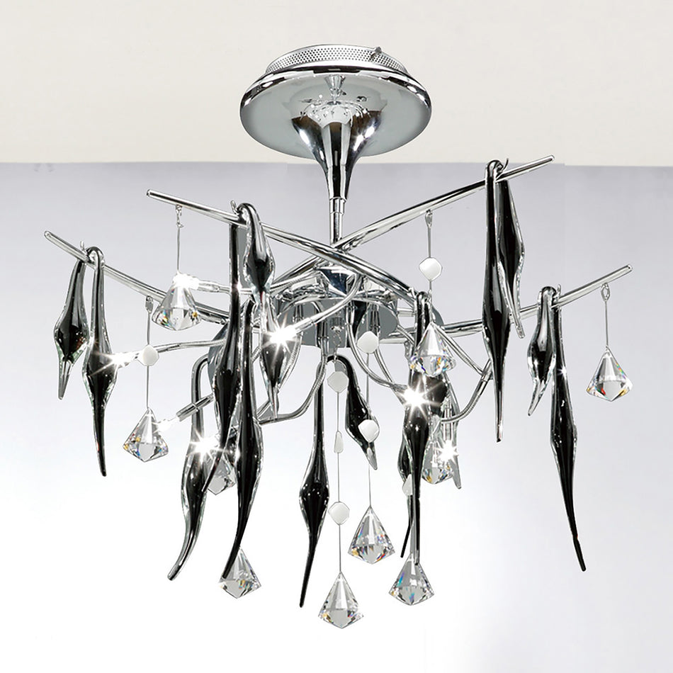 Cygnet 60cm Ceiling 10 Light G4 Polished Chrome/Black Glass/Crystal