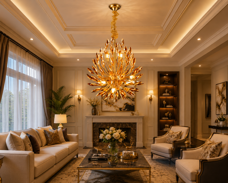 Golden Crystal Lotus Chandelier