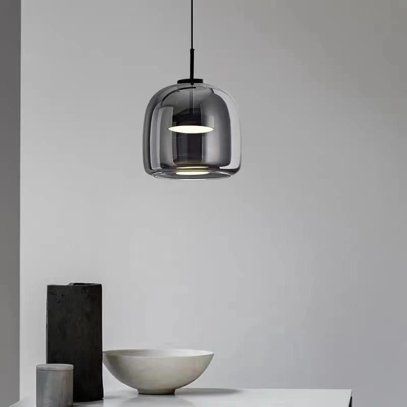 Modern Glass Pendant Light with Smoky Shade and Gold Accent