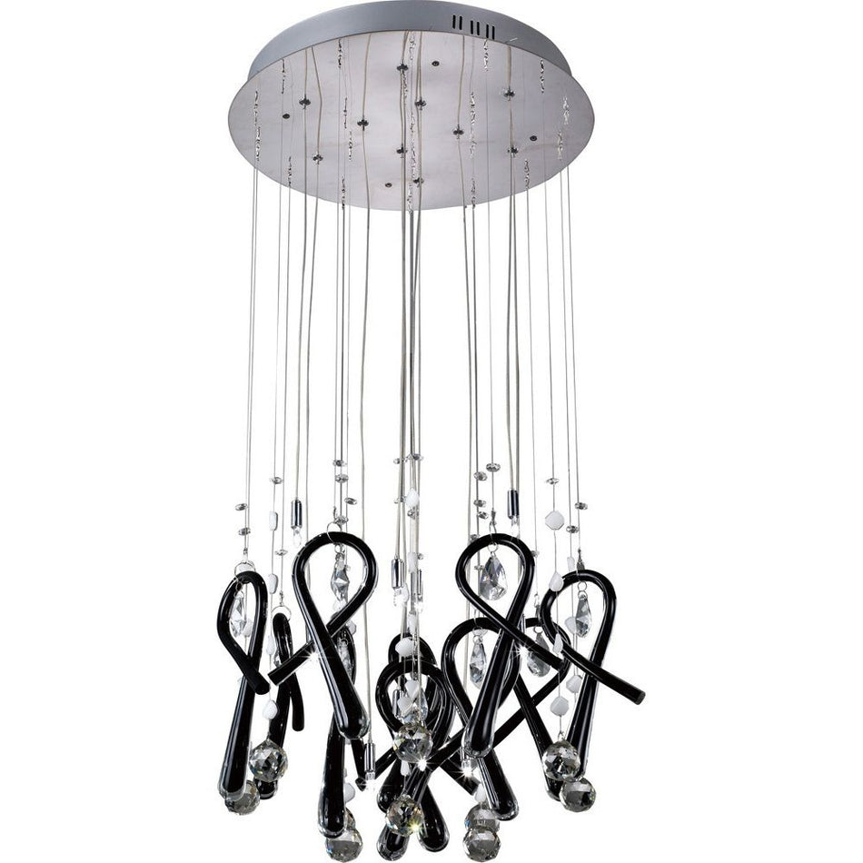 Class 45cm Pendant Round Polished Chrome/Black Glass/Crystal