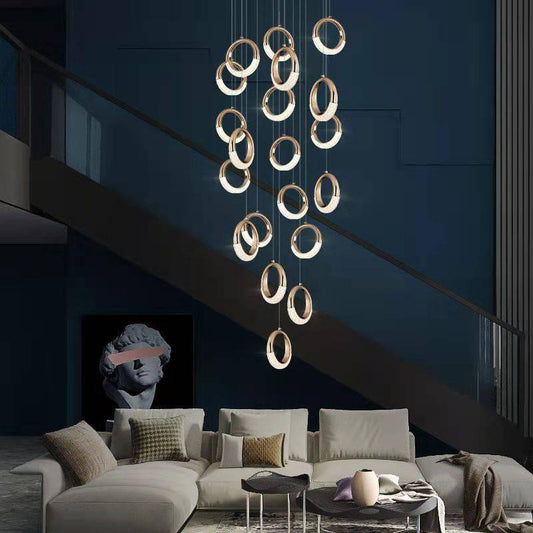 22-LIGHT LED RING DOUBLE HEIGHT STAIR CHANDELIER