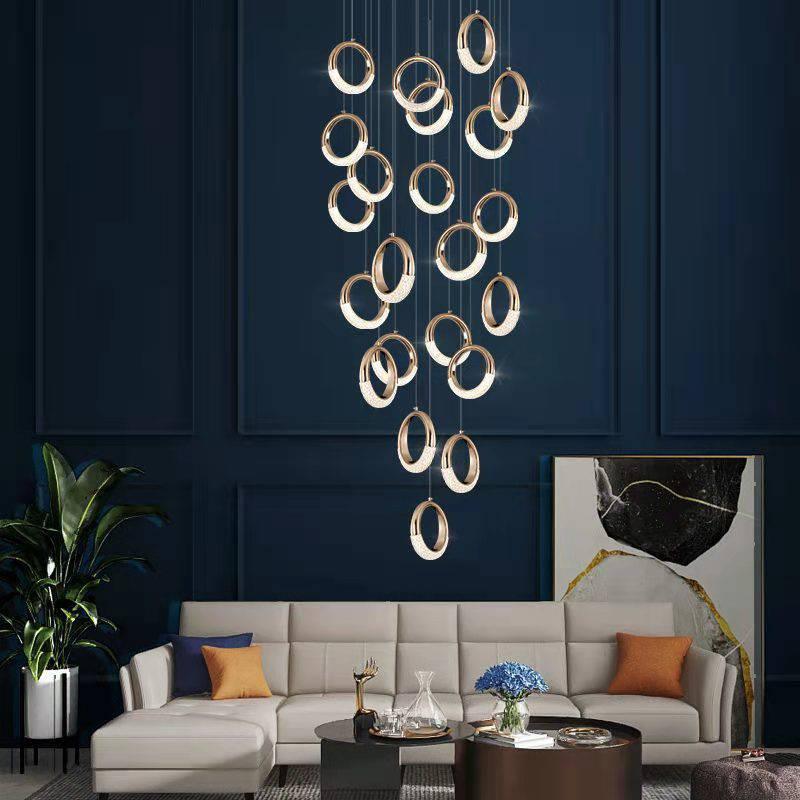 22-LIGHT LED RING DOUBLE HEIGHT STAIR CHANDELIER