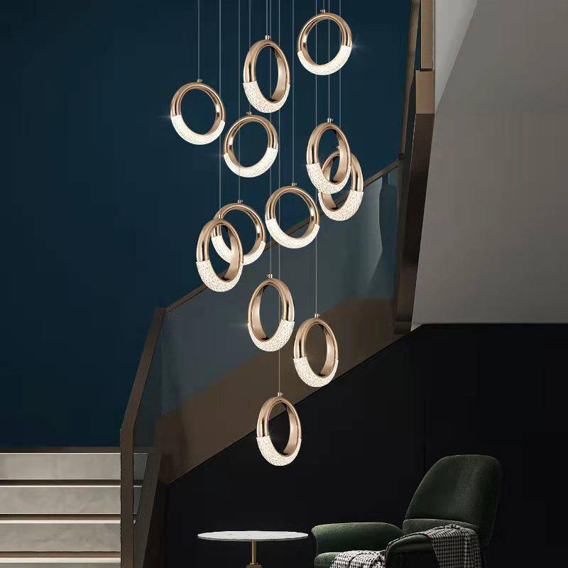22-LIGHT LED RING DOUBLE HEIGHT STAIR CHANDELIER