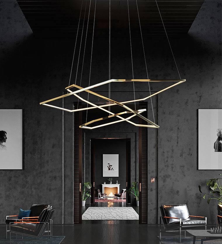 3 Light 3 Hexagonal Rings Gold LED Chandelier
