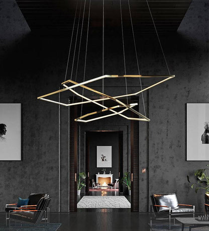 3 Light 3 Hexagonal Rings Gold LED Chandelier