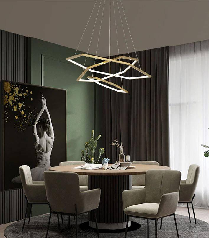3 Light 3 Hexagonal Rings Gold LED Chandelier