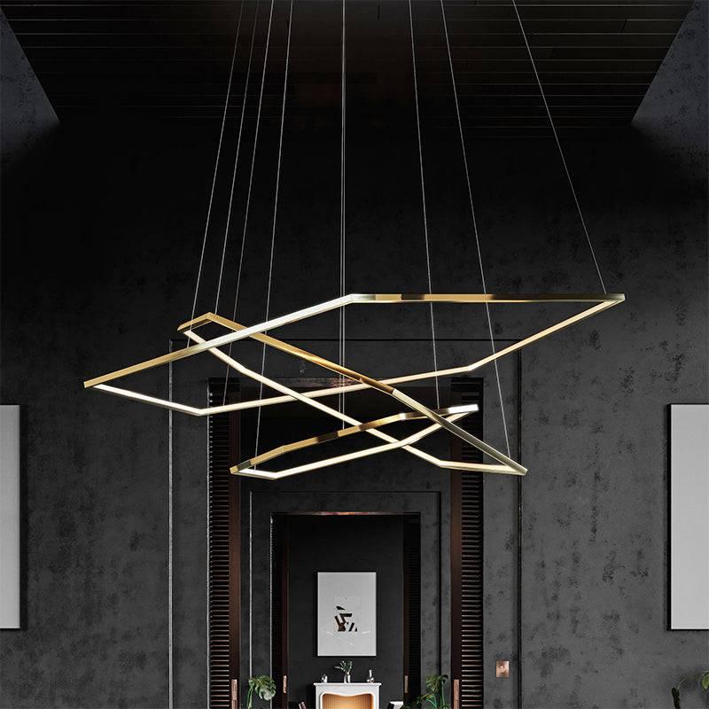 3 Light 3 Hexagonal Rings Gold LED Chandelier