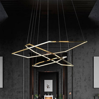 3 Light 3 Hexagonal Rings Gold LED Chandelier