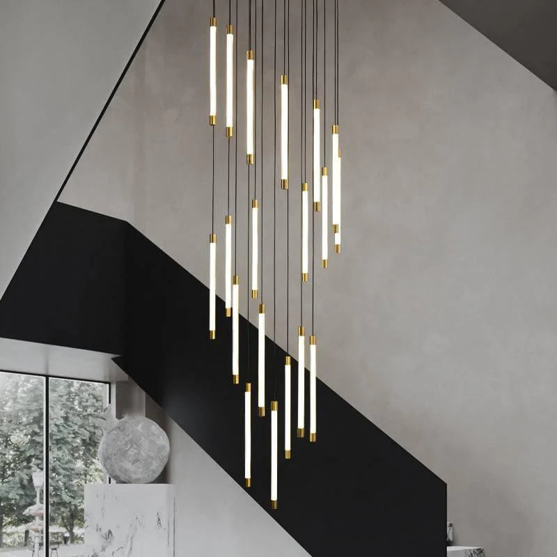 GOLD STICK DOUBLE HEIGHT STAIR CHANDELIER