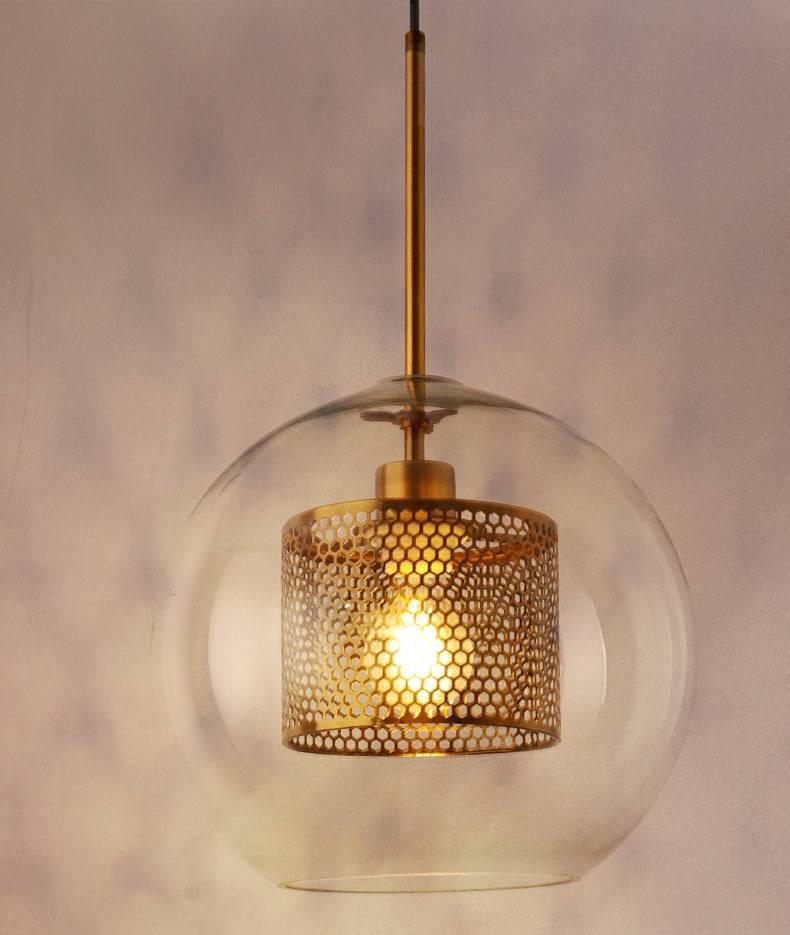 Round Gold Transparent Clear Glass Pendant Light