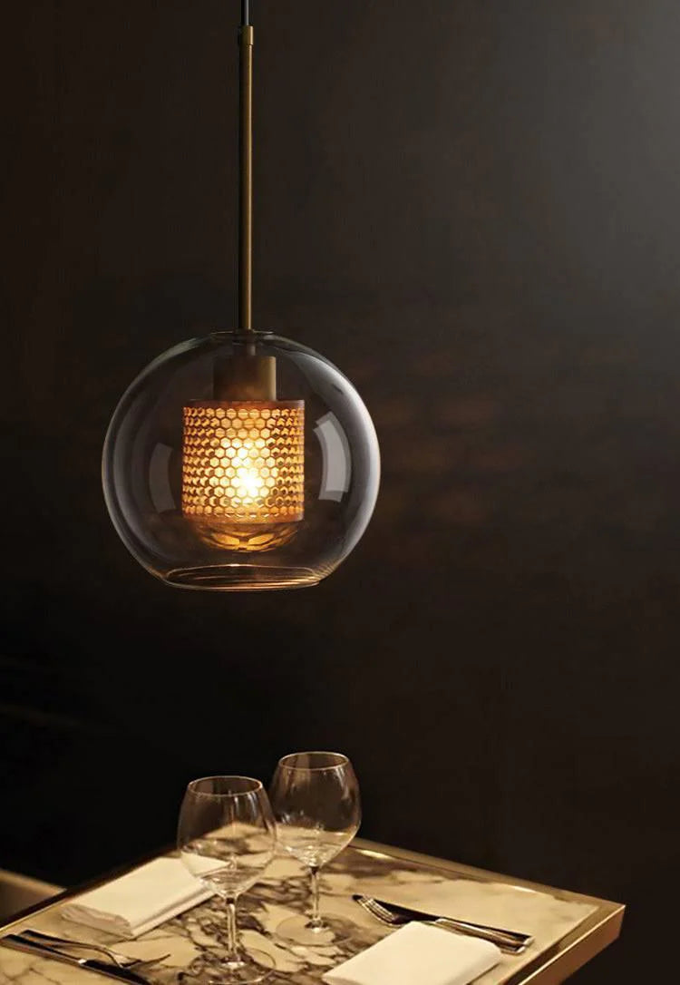 Round Gold Transparent Clear Glass Pendant Light