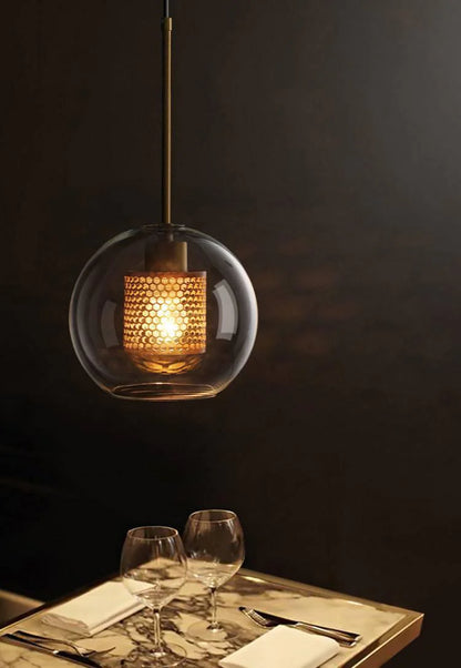 Round Gold Transparent Clear Glass Pendant Light