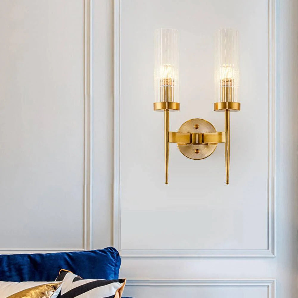 2 Light Clear Glass Long Wall Light