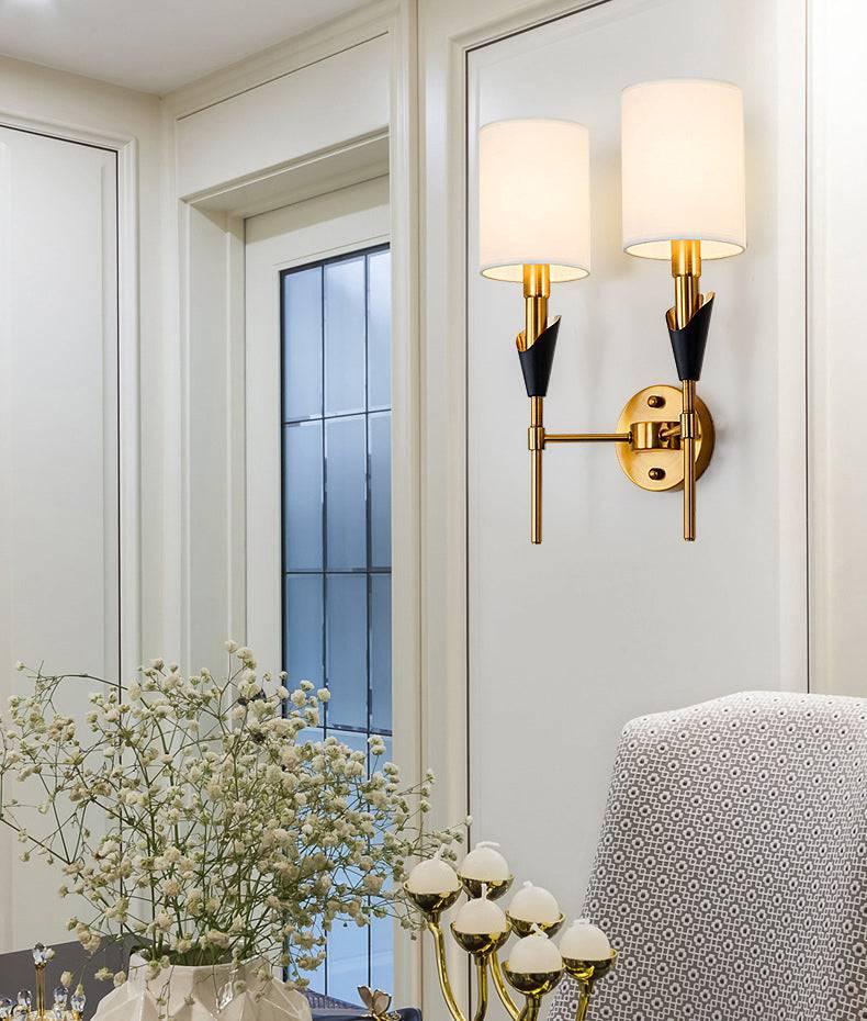 2 Light Gold Black Shade Wall Light