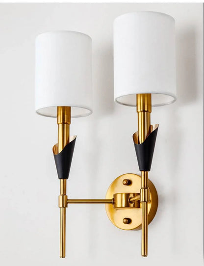 2 Light Gold Black Shade Wall Light