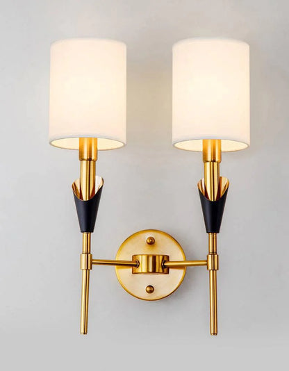 2 Light Gold Black Shade Wall Light