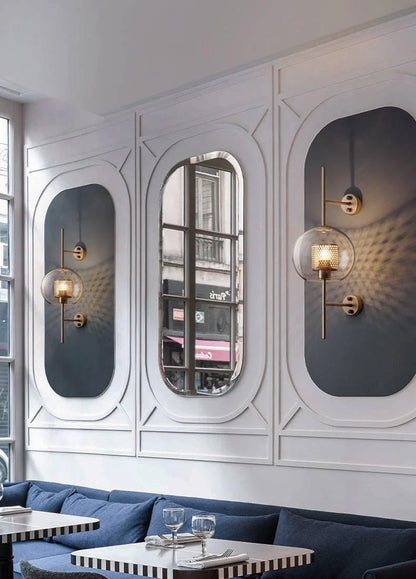 Gold Round Long Clear Glass Wall Light