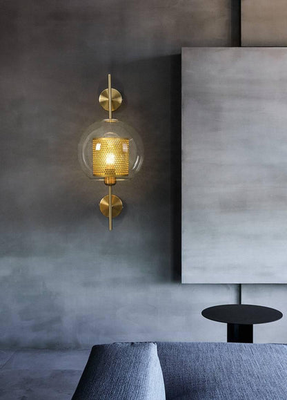 Gold Round Long Clear Glass Wall Light