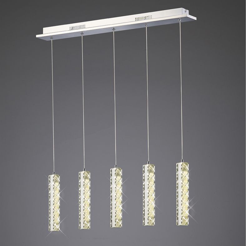 Diyas IL80035 Galaxy Pendant 5 Drop 15W LED 4000K Polished Chrome/Crystal