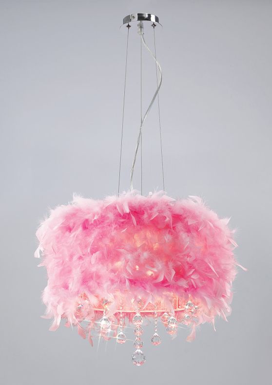 Diyas IL30742/PI Ibis Pendant With Pink Feather Shade 3 Light Polished Chrome/Crystal