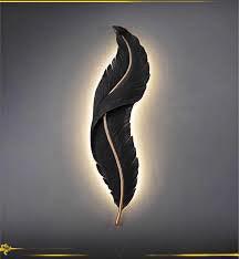 600MM LED Black Gold Resin White Feather Room Wall Light