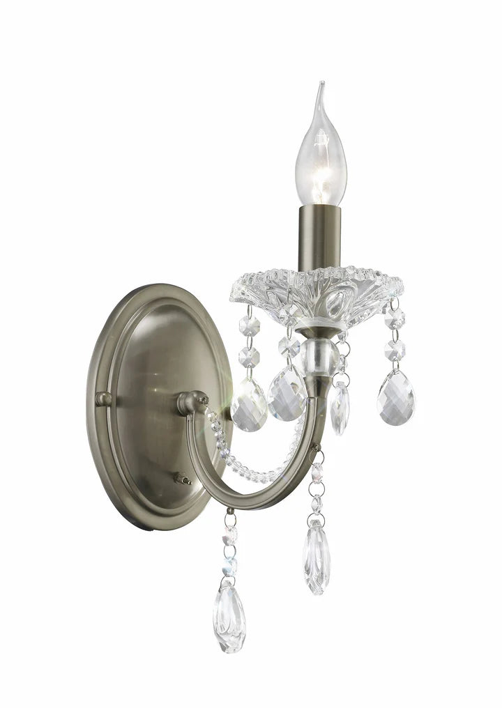 Diyas Leana Wall Lamp Switched 1 Light Satin Nickel/Crystal