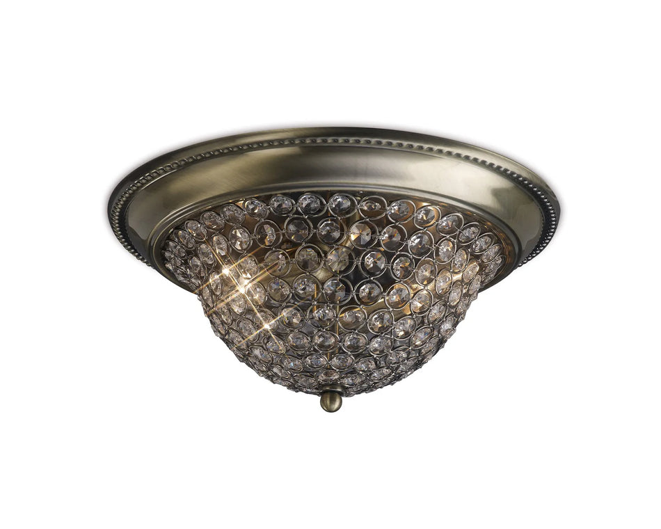 Diyas Paloma Ceiling Medium 2 Light Antique Brass/Crystal