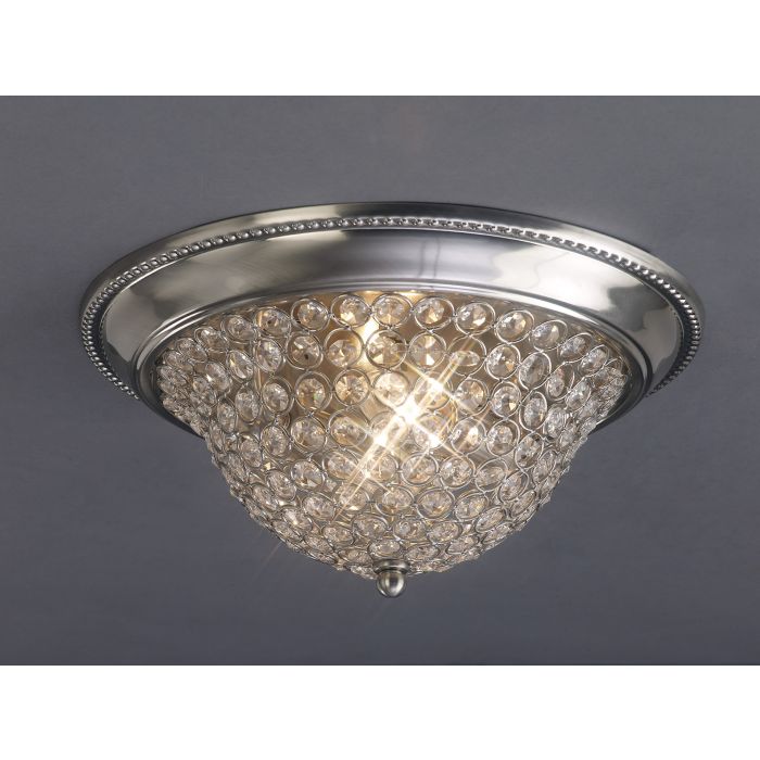 Paloma 33cm Flush Ceiling Medium 2 Light E14 Satin Nickel/Crystal
