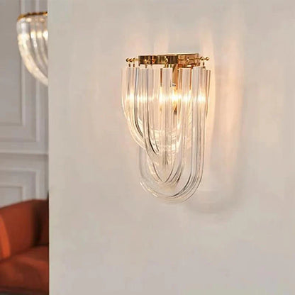 Modern U-Shaped Crystal Wall Light with Gold Base