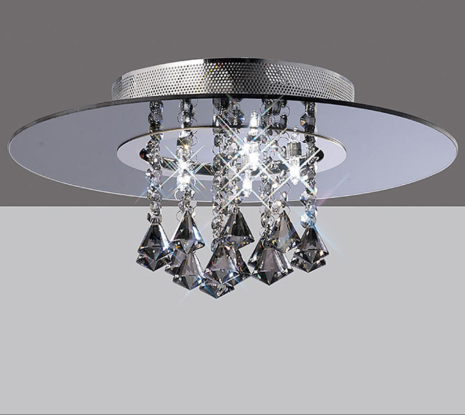 Starda 40cm Flush Ceiling Round 5 Light G4 Chrome/Smoked Mirror/Crystal