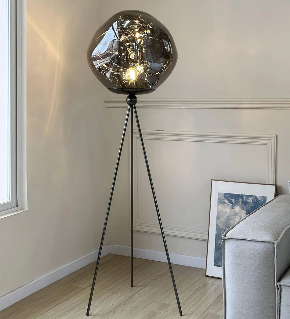 Modern Smoked Glass Globe Floor Lamp