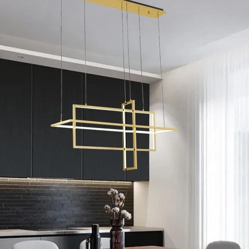 3 Rectangular Ring Gold Modern Double LED Chandelier