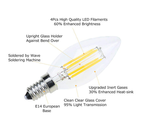 Stello Filament Candle LED Bulb ( E14 BASE/4 Watt ) - Stello Light Studio