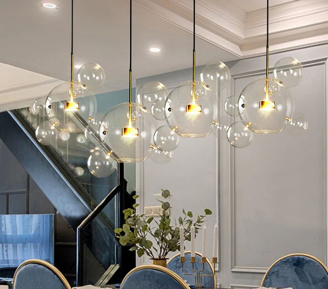 Round  Transparent 6 Clear Glass Pendant Lamp