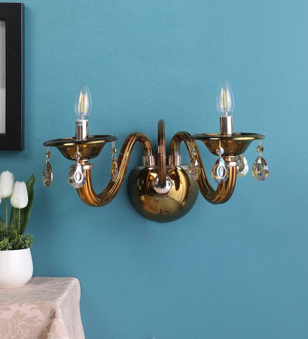 Auric Gold Glass and Crystal Wall Light - 2 Lights - Stello Light Studio
