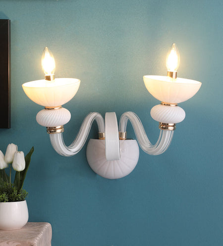 Flor White Glass Wall Light -2 Lights - Stello Light Studio