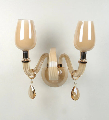 Gracil Beige Glass and Crystal Wall Light - 2 Lights - Stello Light Studio