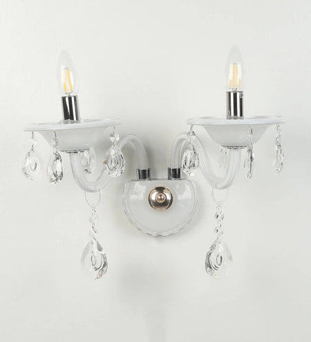 Leche White Glass and Crystal Wall Light - 2 Lights - Stello Light Studio