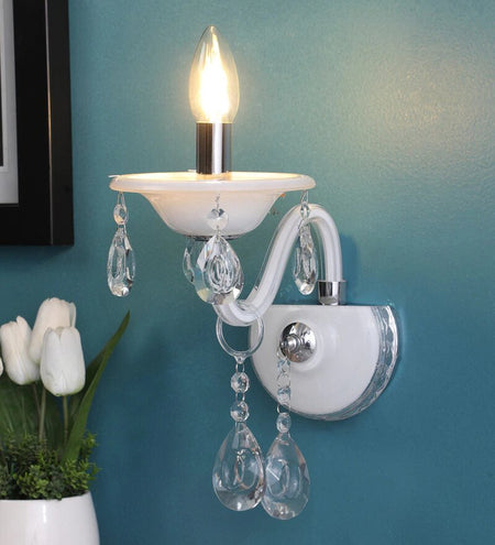 Leche White Glass and Crystal Wall Light - Stello Light Studio
